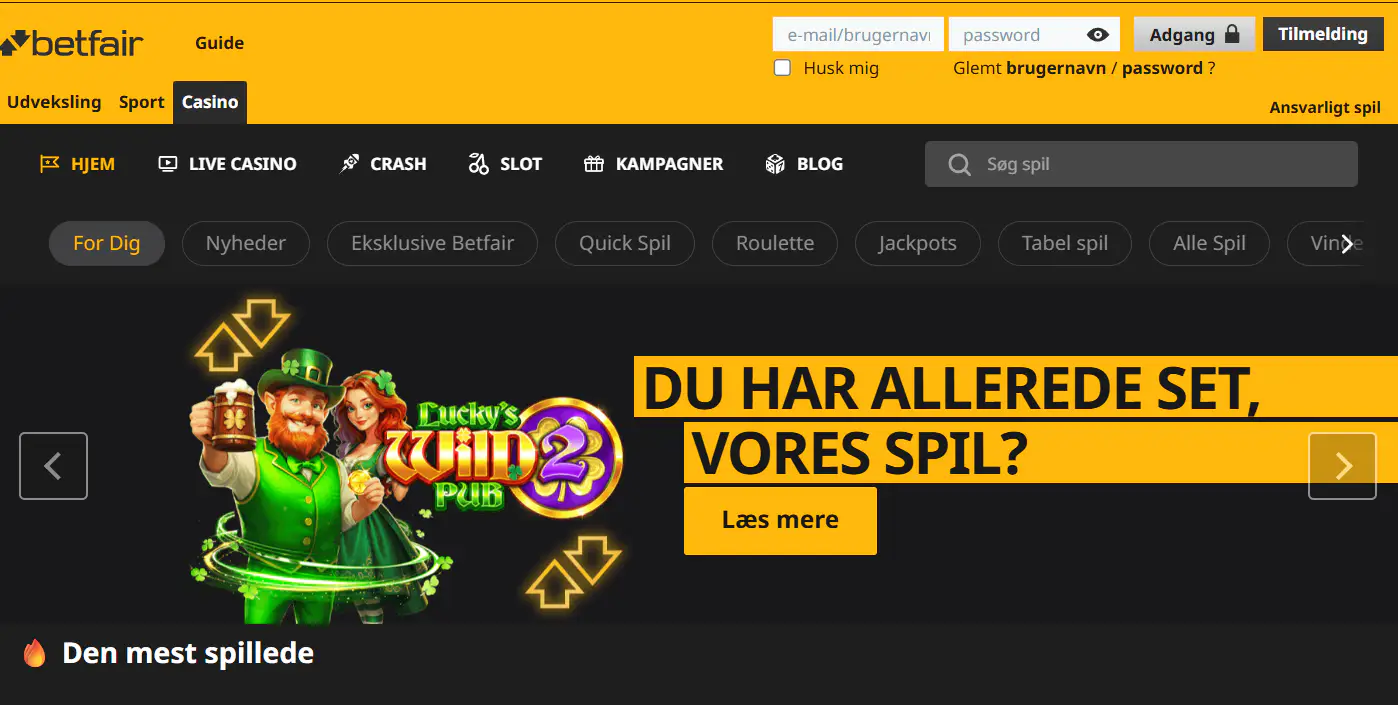 Betfair Casino-spiloversigt med de vigtigste spilkategorier