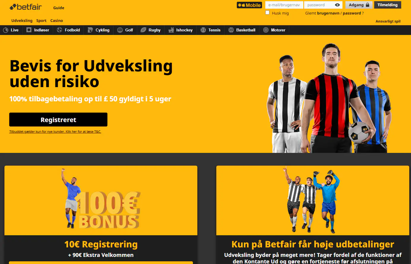 Betfairs danske casinobonus med de centrale vilkår